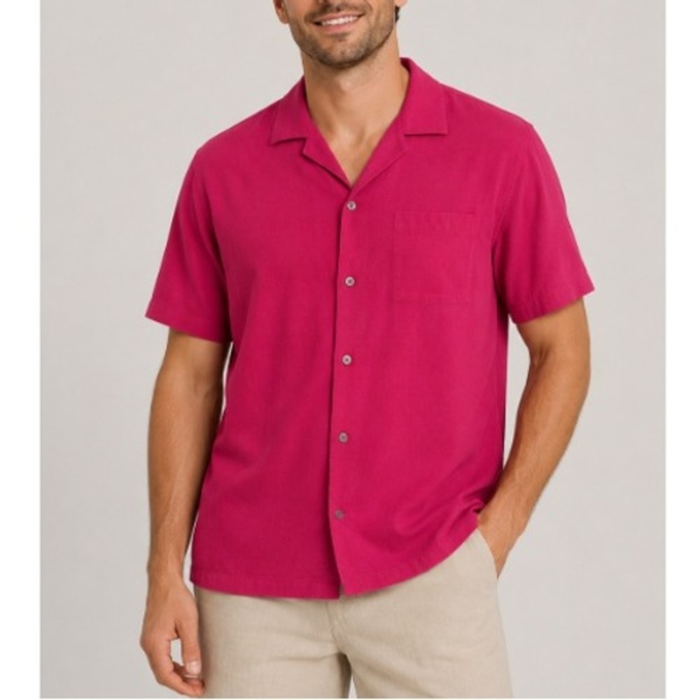 Grant Thomas Shirt Men's Red Pure Silk Button Up Short Sleeve Shirt Size L NWT